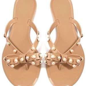 TYFLOVE Jelly Sandals, Gold Rimmed & Studded w/ Pearls🦪